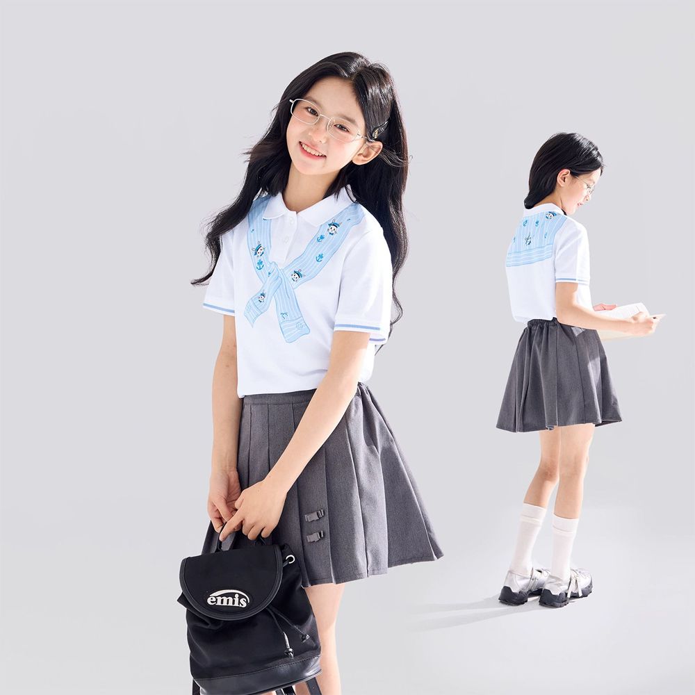 -3℃瞬間涼感翻領短袖T-披肩印花-白色