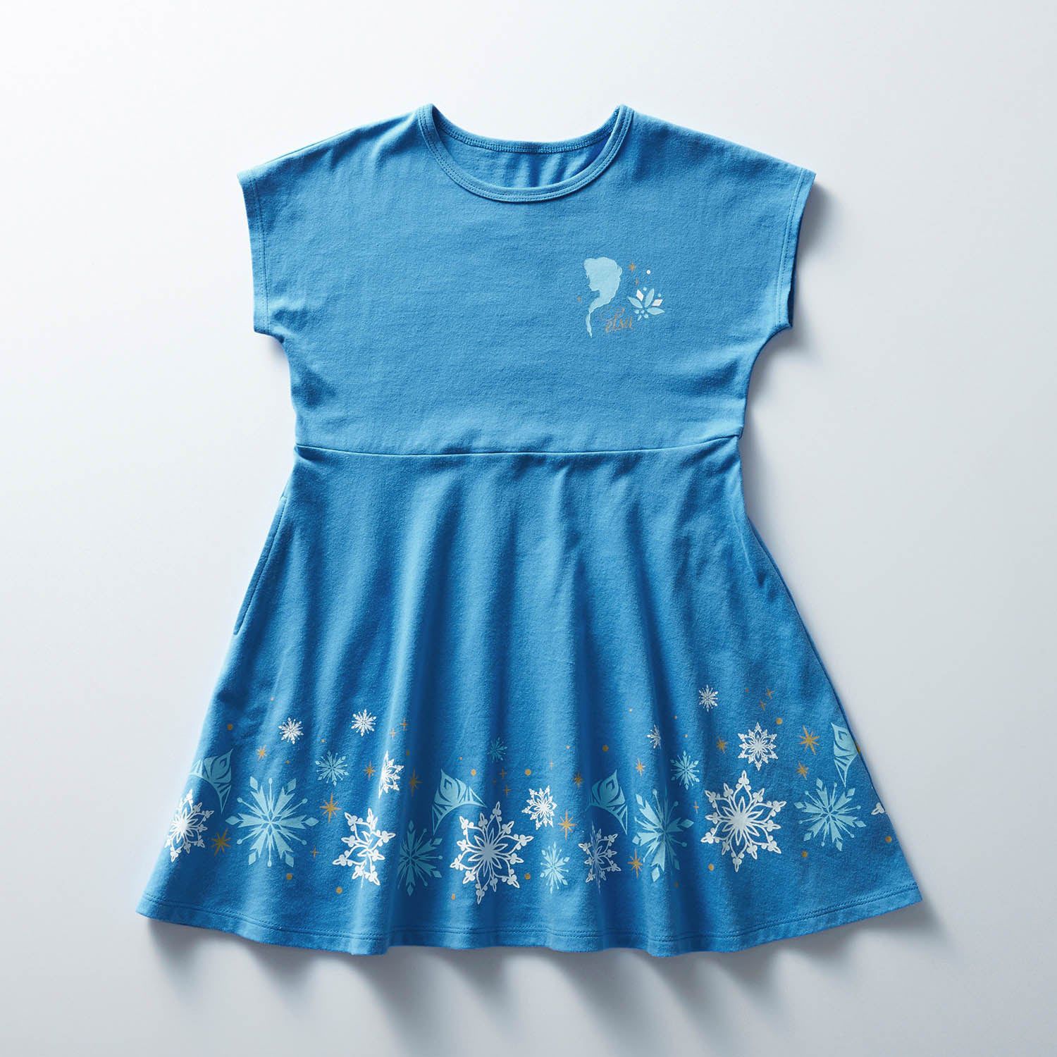日本千趣會 - 迪士尼 傘狀印花短袖洋裝-冰雪奇緣-水藍