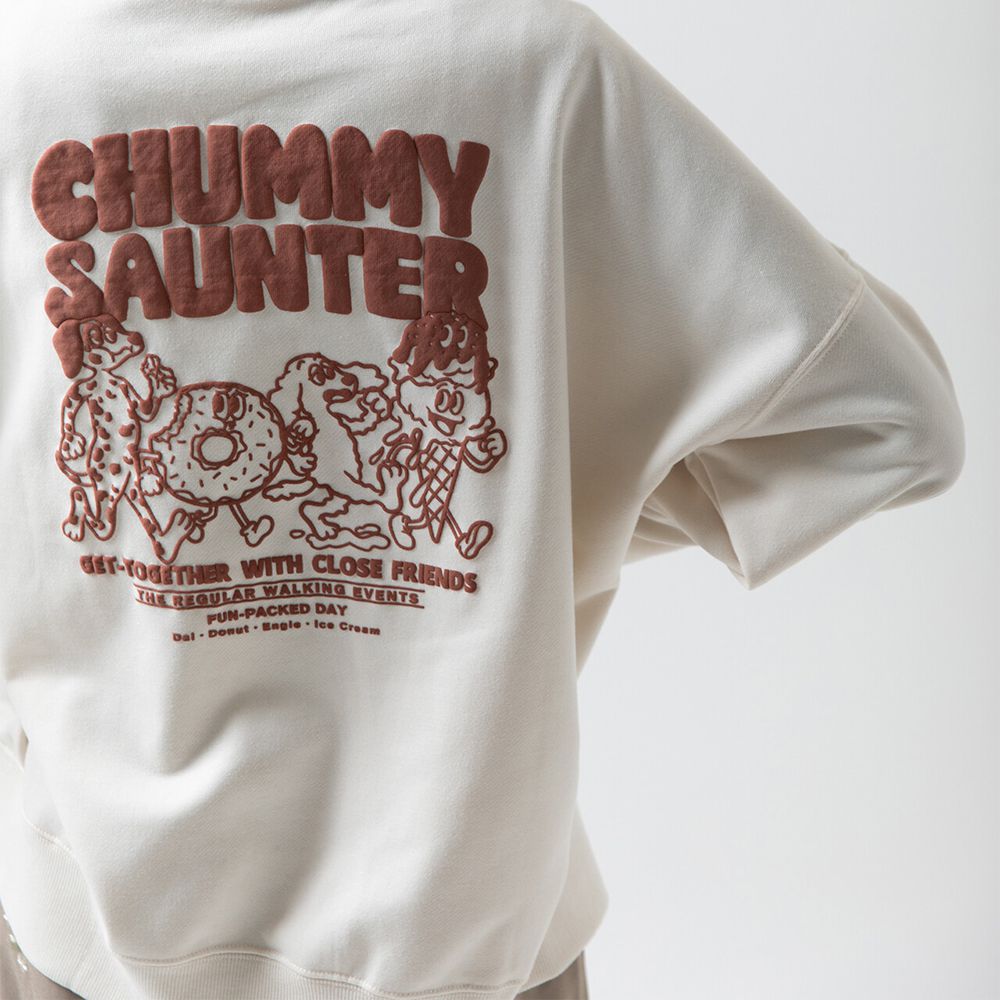 裏毛寬版甜點好友印花大學T-奶油米x棕