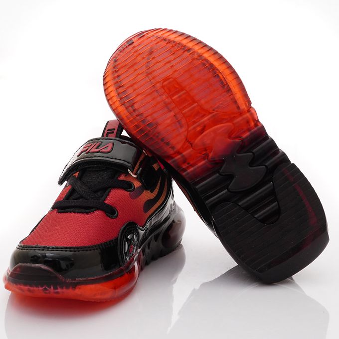 FILA - 賽車造型電燈運動鞋-7-J452X-002黑紅(中大童段)-運動鞋-黑紅