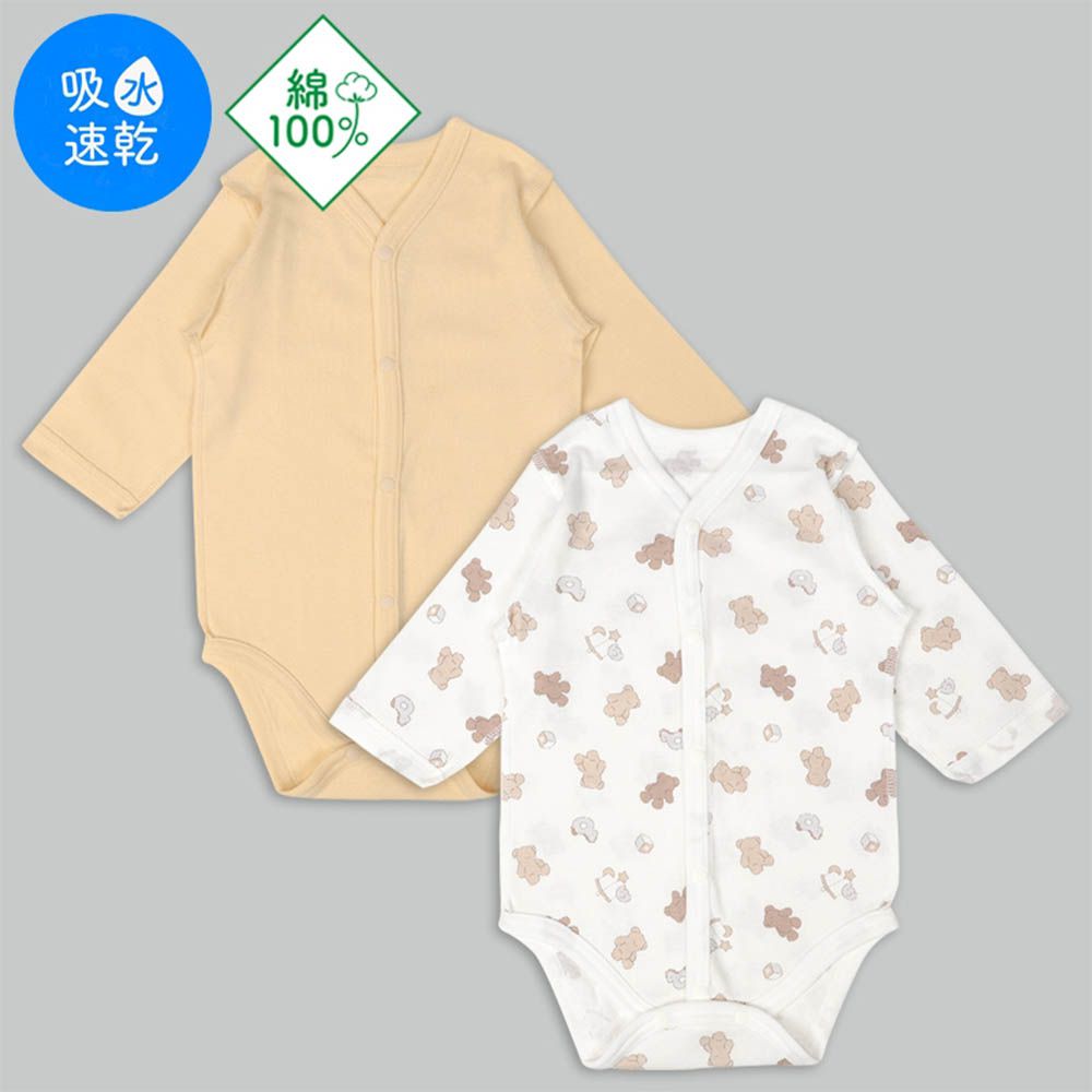 長袖包屁衣2件組-前開式 玩具-黃色