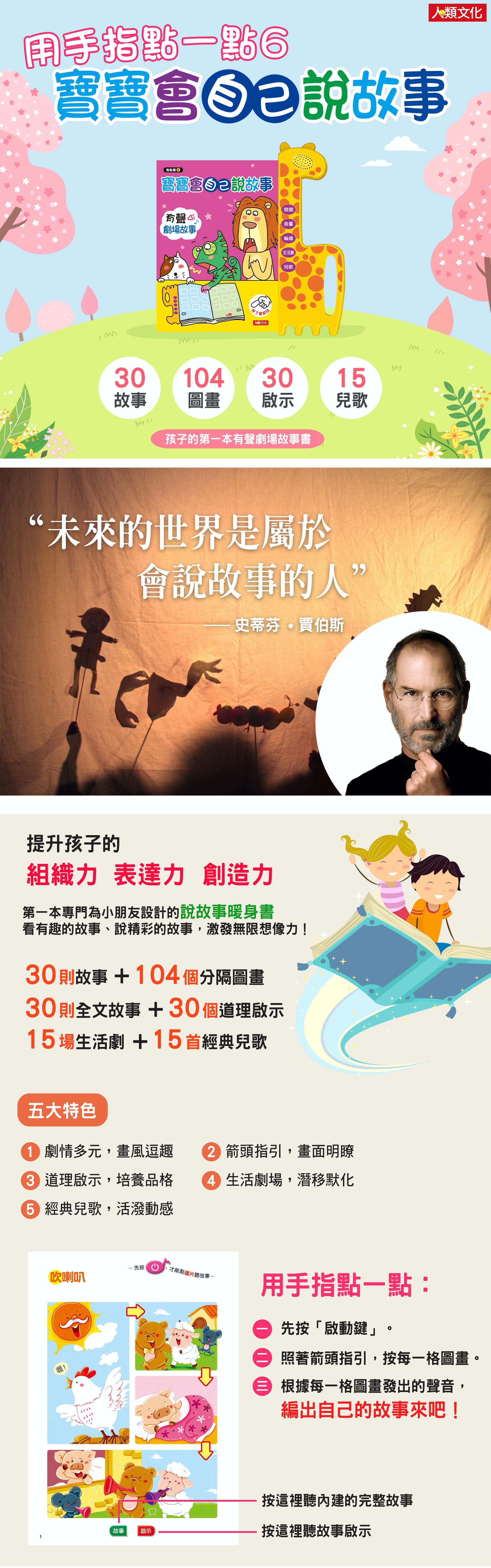 用手指點一點：寶寶會自己說故事 有聲劇場故事+媽媽床邊故事(4冊+2CD)(點書6超值套組)