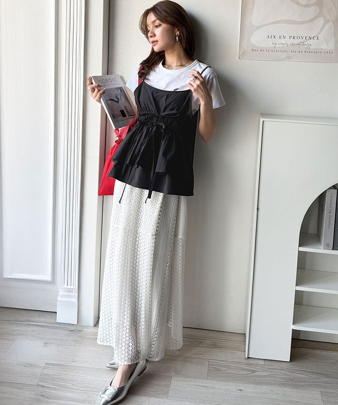 日本 Classical Elf - 俏麗荷葉細肩帶+月亮短袖T恤(2件組)-灰