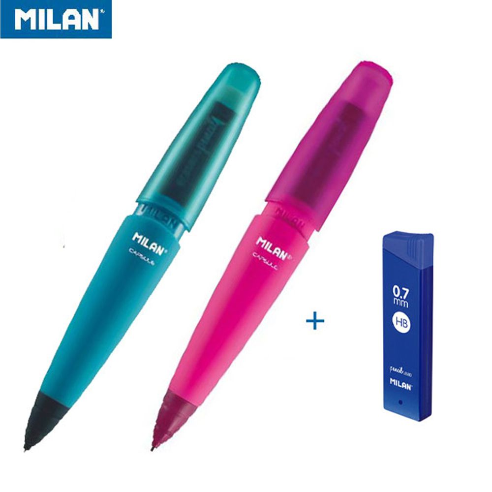 MILAN - 果凍自動鉛筆_0.7(2入)+0.7筆芯HB(1入)-蜜桃紅/湖水藍