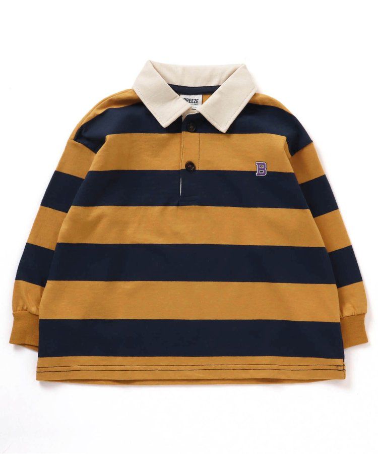 日本 BREEZE - 橄欖球風橫條長袖polo衫-紅卡其