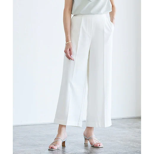 日本 Pierrot - 熱銷定番 打褶修身西裝寬褲-淺灰杏