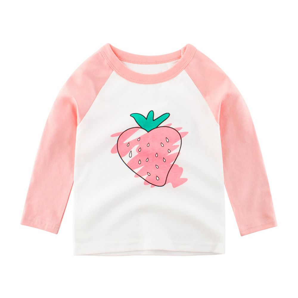純棉長袖上衣-粉嫩草莓