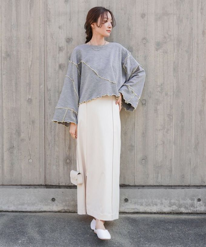 日本 Bab - 活力跳色感木耳邊大寬袖上衣-白x橘