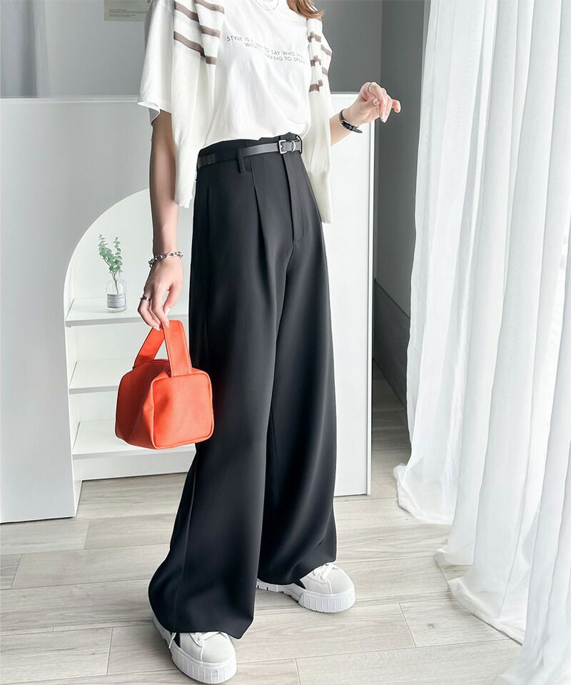 日本 Classical Elf - 俐落感修身西裝寬褲-經典黑