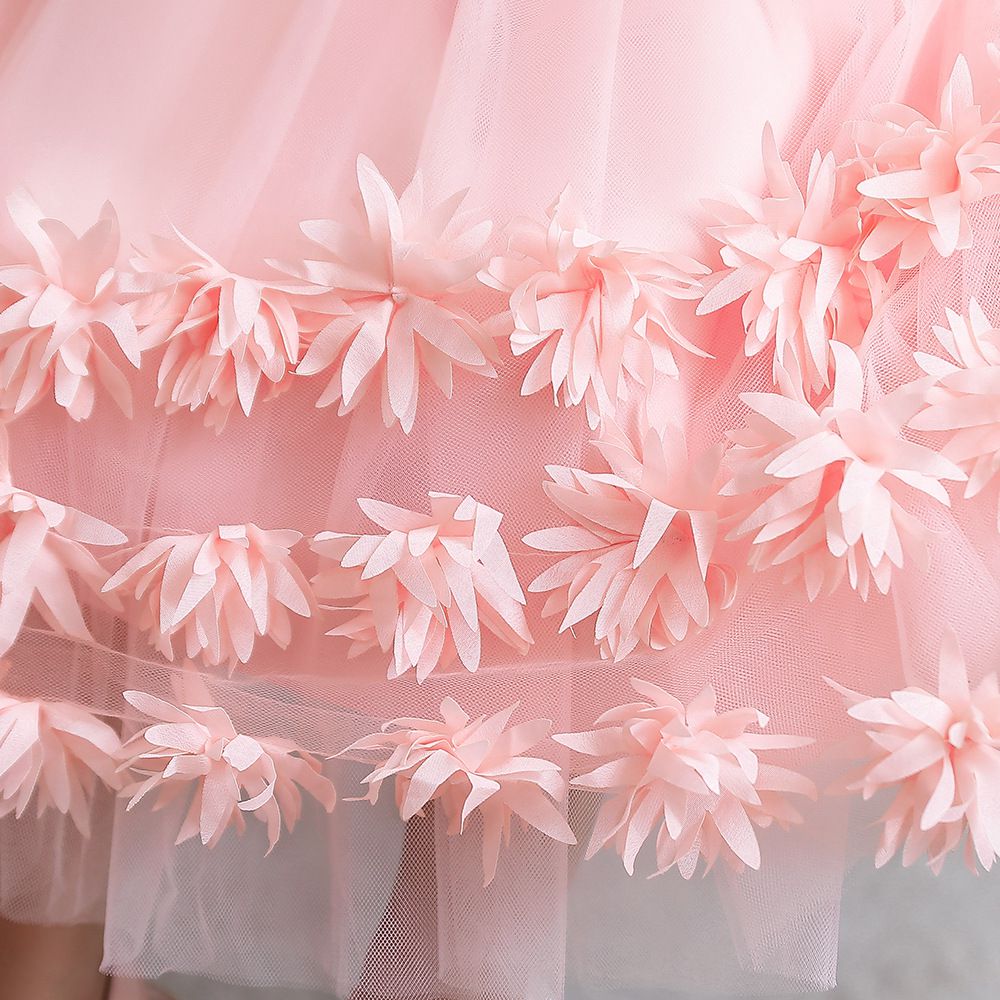 蕾絲網紗圓領無袖公主裙-立體花花-粉色