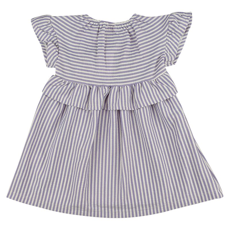 akachan honpo - 短袖洋裝 楊柳布-直條紋-藍色