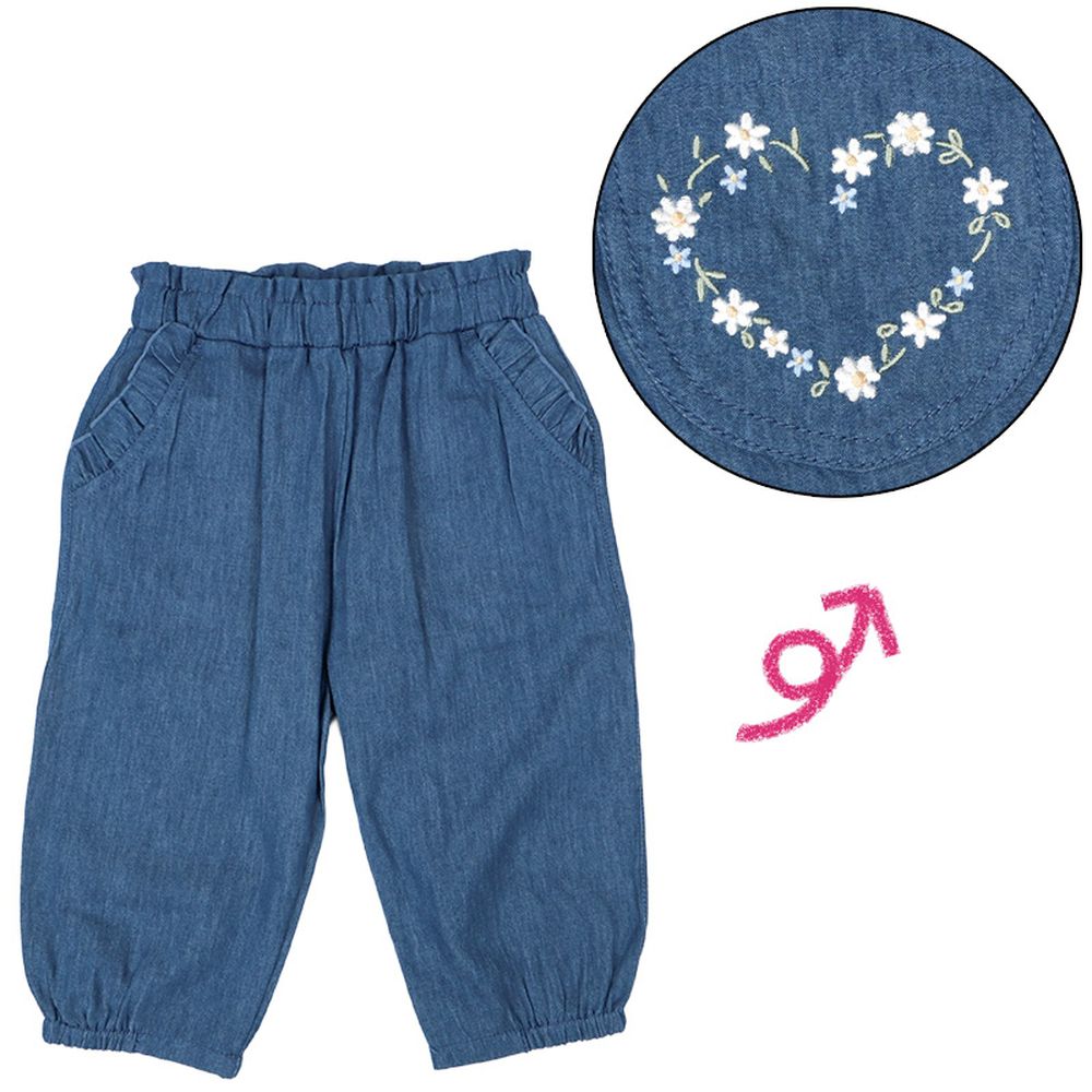 7分褲-口袋刺繡-深藍