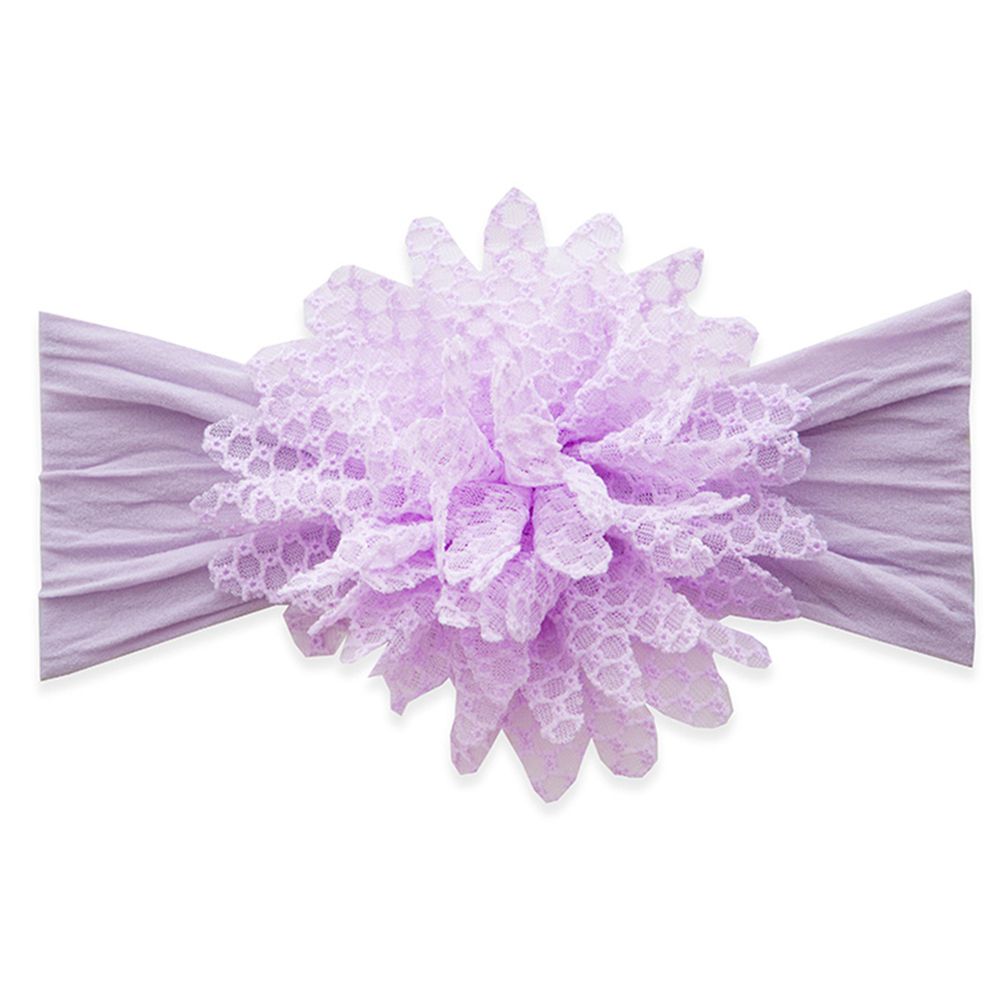 美國baby bling - 彈性舒適寬髮帶_蕾絲花朵-優雅紫 -1 (單一尺寸)