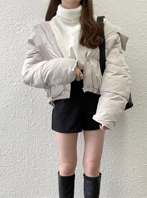 日本 GRL - 短版寬鬆羽絨連帽外套-黑 (F)