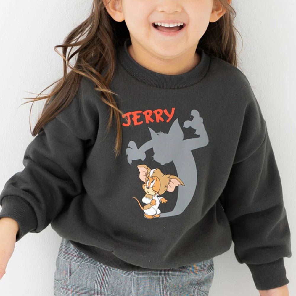 限定聯名 縮口印花長袖上衣-TOM&JERRY-黑影-炭灰