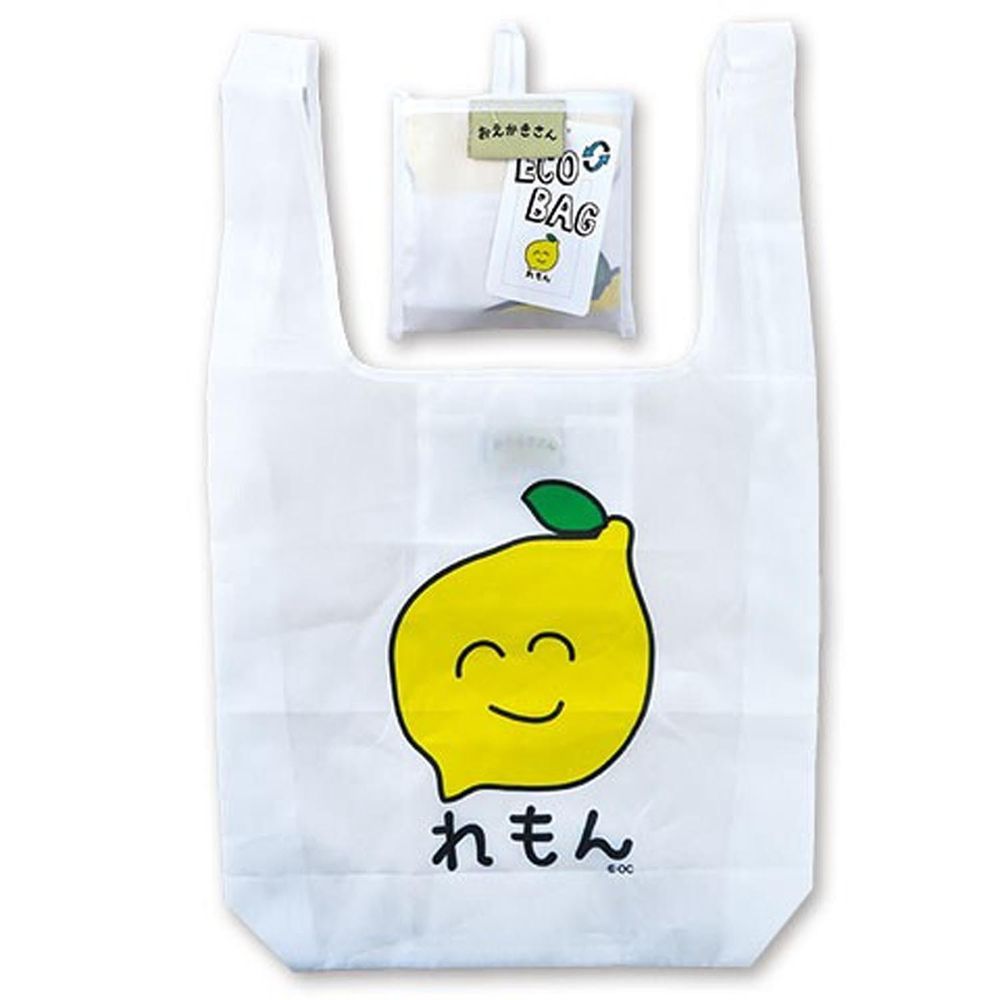日本 OKUTANI - 童趣插畫折疊購物袋-檸檬-白 (33x58cm)