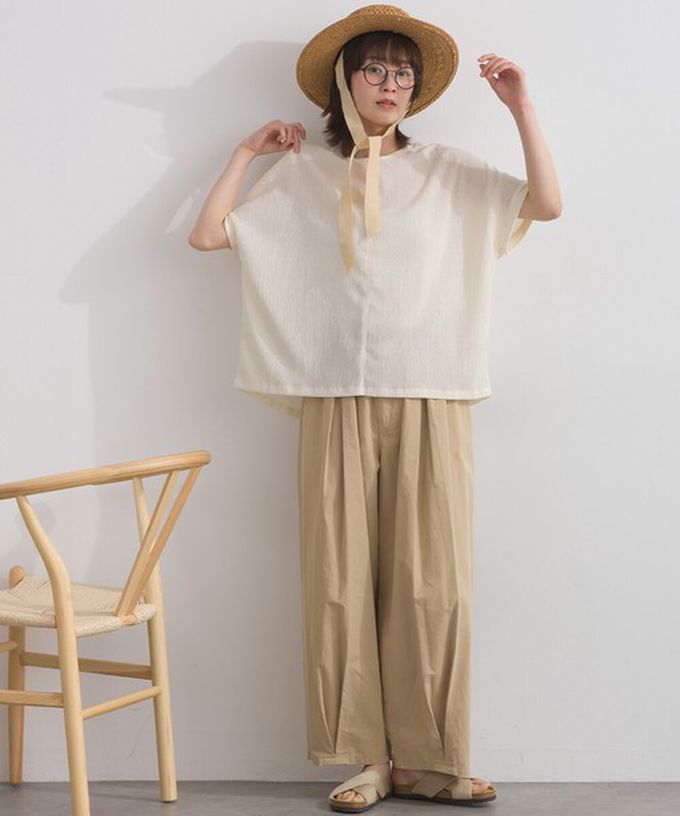 日本 Lupilien - 嫘縈混紡細緻羅紋圓領短袖上衣-象牙白