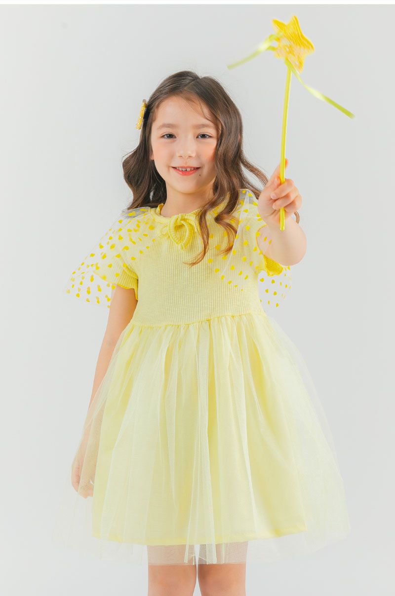 韓國 OZKIZ - (附手杖)愛心披風仙子網紗洋裝-黃