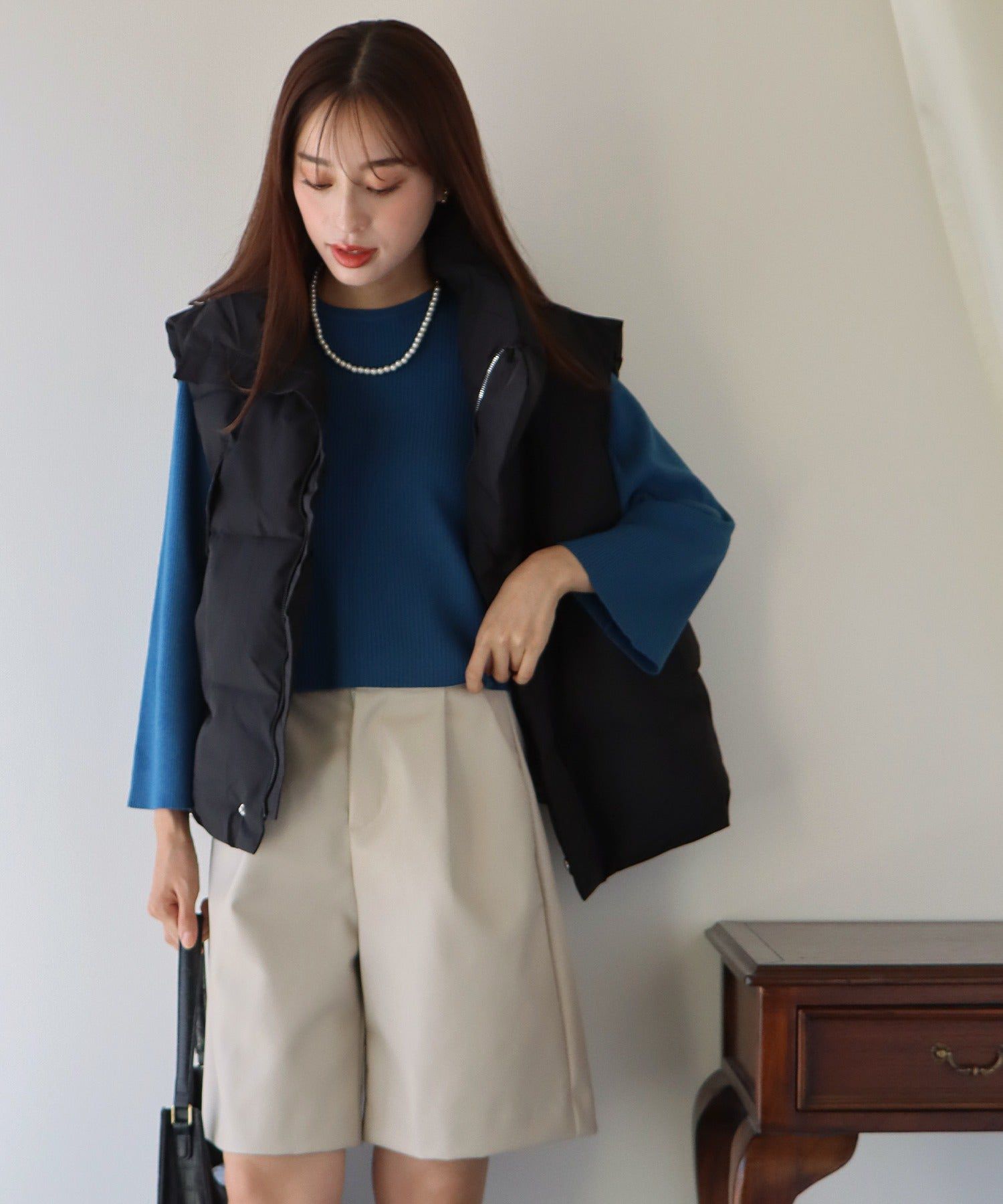 日本 BLUE EAST - 高領防風保暖鋪棉背心-深灰