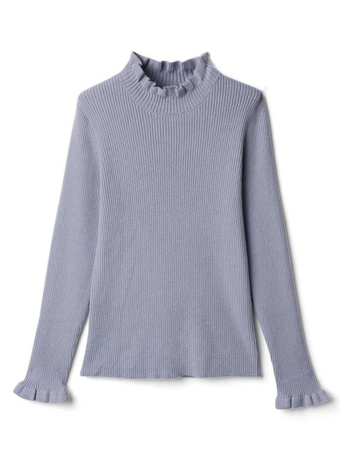 日本 GRL - 合身修飾花邊袖領口針織上衣-薄荷綠