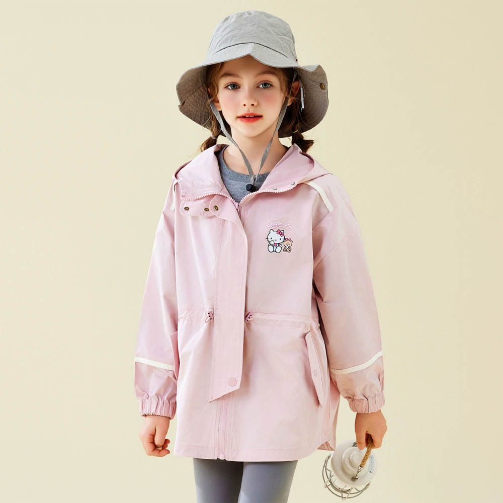 中長版連帽風衣外套-卡通人物Hello Kitty-粉色