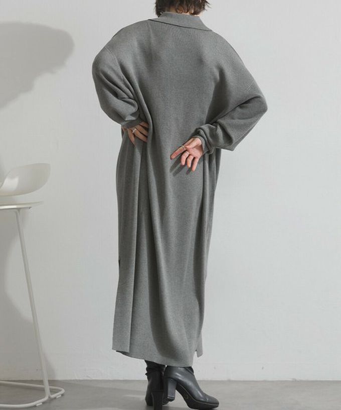 日本 Lupilien - 氣質排扣polo衫針織長袖洋裝-灰