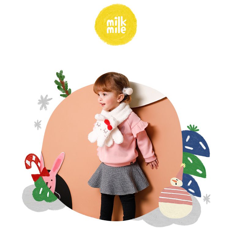 韓國 milk mile - 閉眼小兔搖粒絨圍巾-粉紅