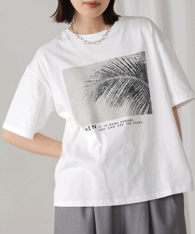 日本 Bab - 100%棉 清新夏日樹葉印花T恤-黑