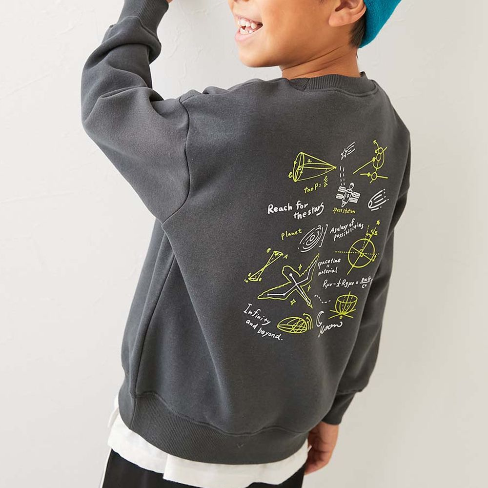 熱銷定番 裏起毛落肩大學長袖上衣-天文學-灰黑