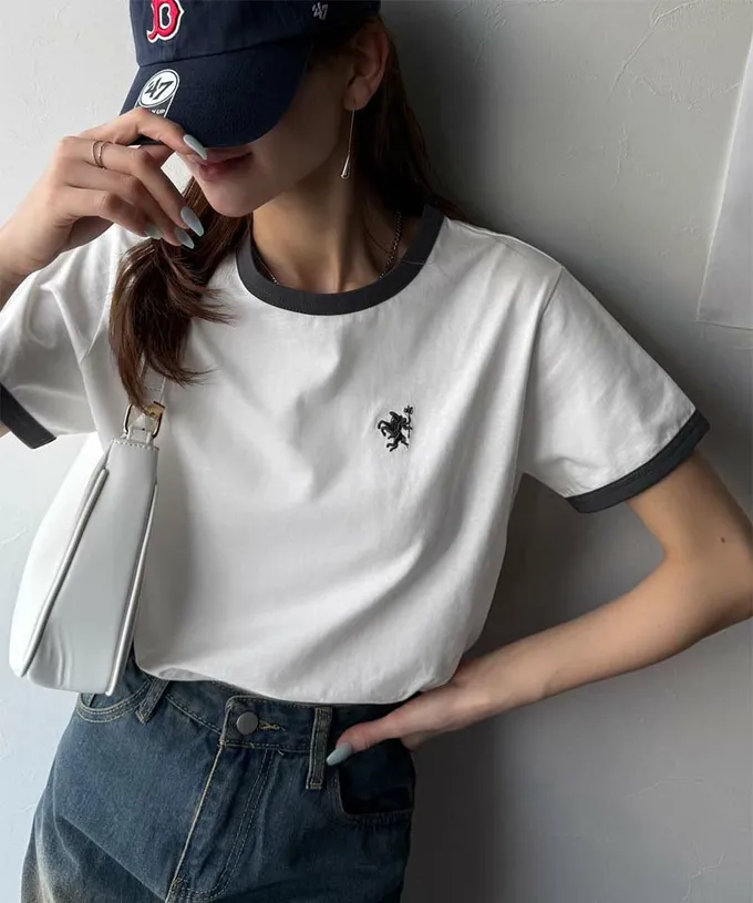 日本 Classical Elf - logo刺繡滾邊光澤感短袖T恤-白