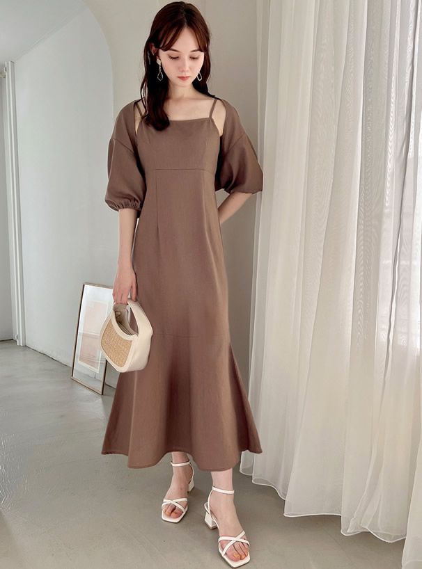 日本 GRL - 兩件式小外套魚尾修身洋裝-靜謐藍