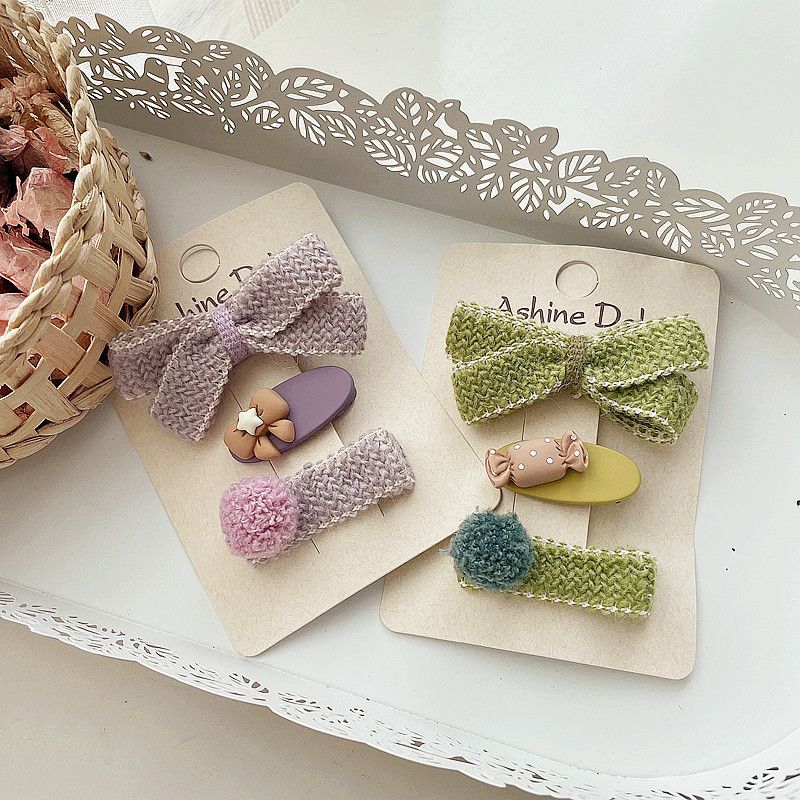 田園風復古編織毛呢髮夾-紫色