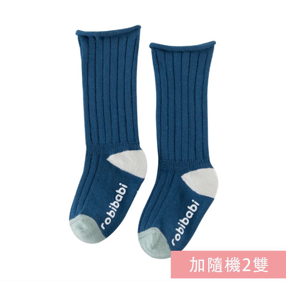 JoyNa - 簡約撞色 長筒鬆口薄襪(底部止滑)-3雙入-寶藍色+隨機2雙