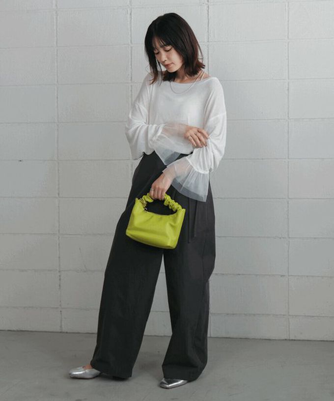 日本 Bab - 雙層薄紗拼接俏麗長袖上衣-炭灰