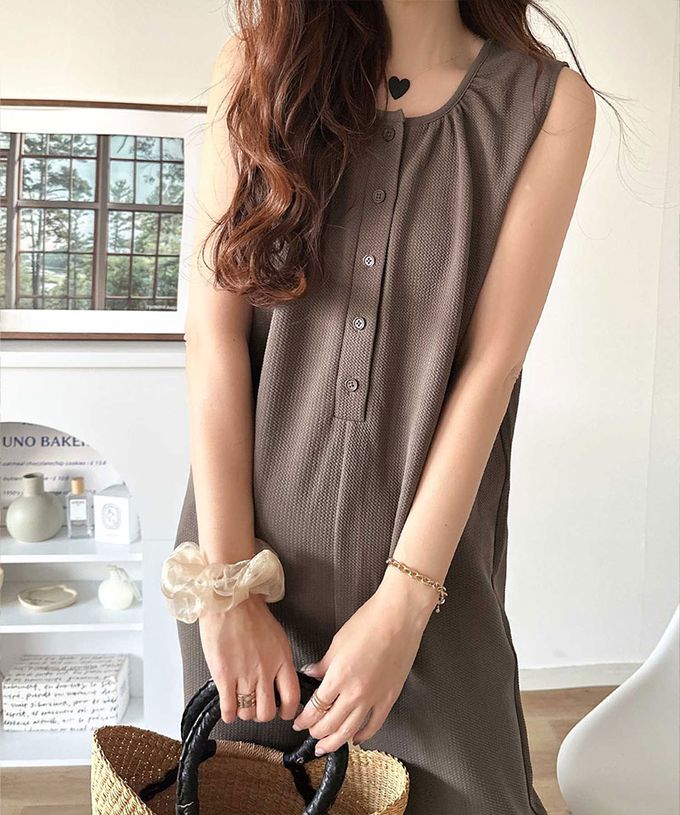 日本 Classical Elf - 亨利領簡約風紋理連身褲-摩卡