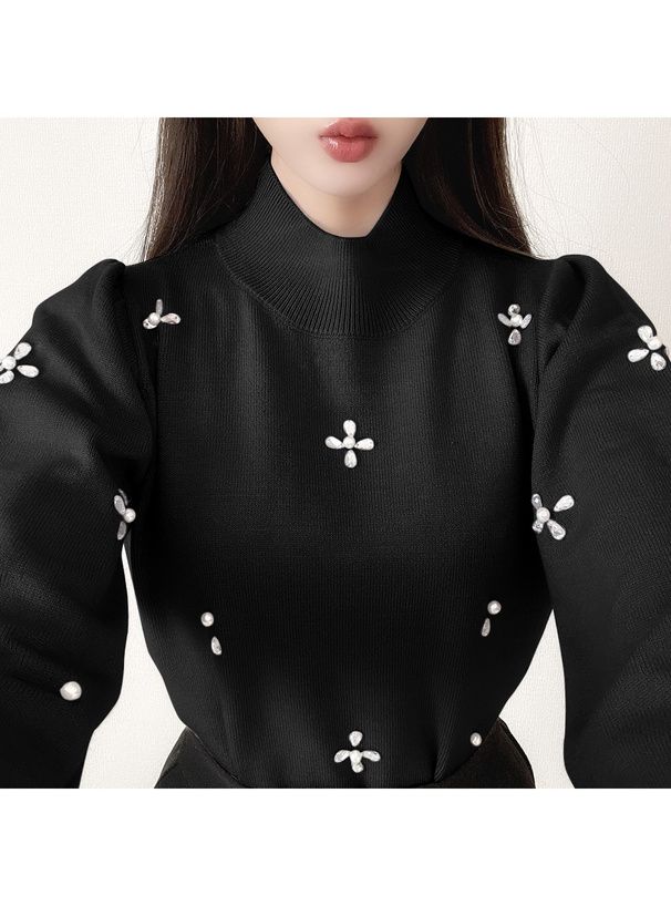 日本 GRL - 氣質花朵閃耀針織上衣-水藍 (F)