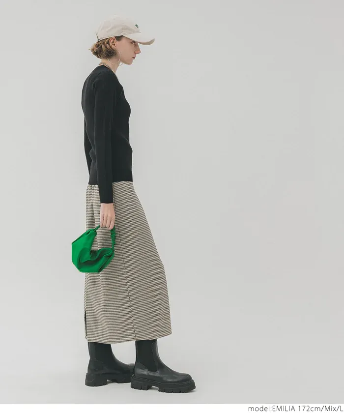 日本 COCA - 修身優美千鳥格後開叉長裙-黑白