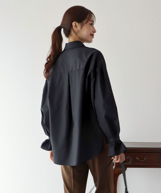 日本 BLUE EAST - 甜美翻領糖果袖襯衫-水藍