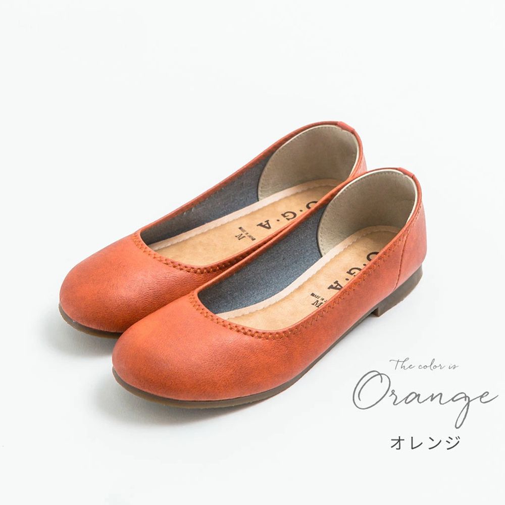 日本女裝代購 - 日本製 仿皮柔軟休閒平底包鞋-暖橘