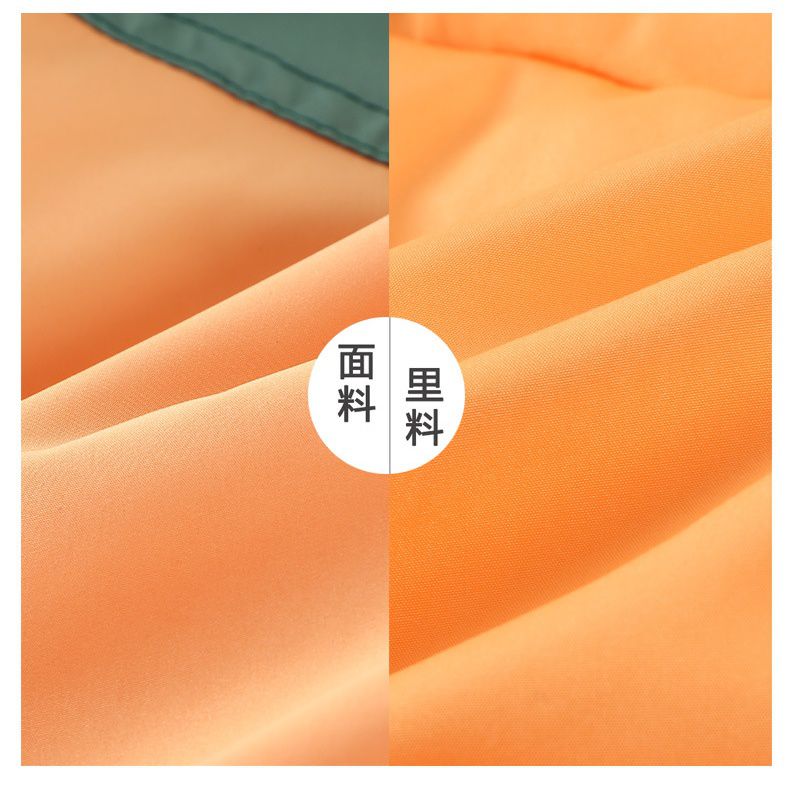 加厚連帽拼色羽絨外套-橘+綠