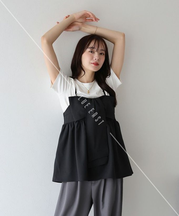 日本 BLUE EAST - 亮眼可愛蝴蝶結細肩帶上衣-摩卡