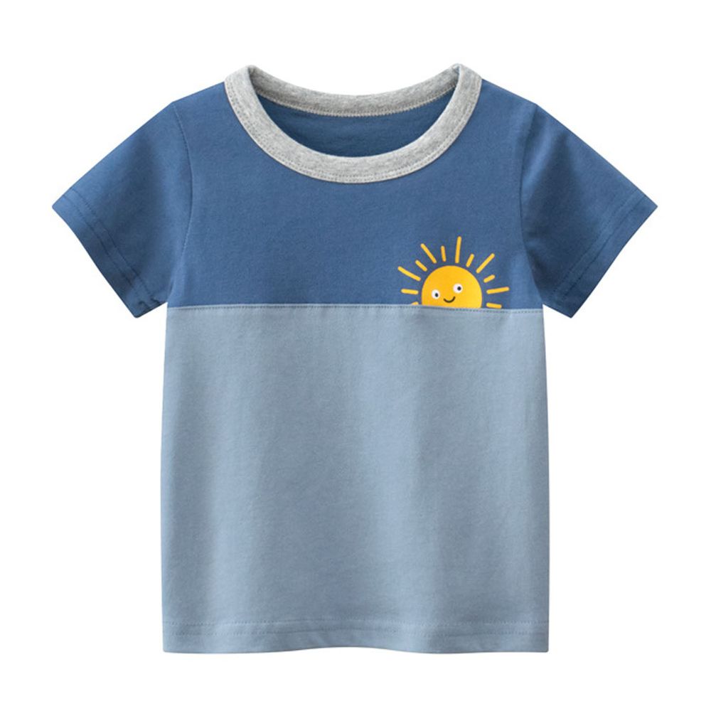 純棉短袖上衣-海面太陽-藍色