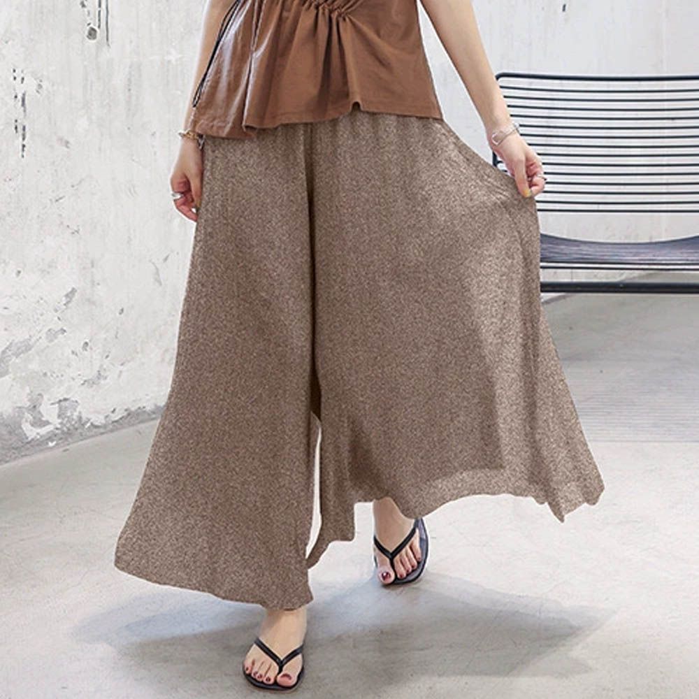 優雅百搭舒適顯瘦寬褲-含內裡-卡其色 (F)