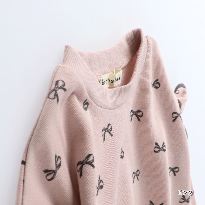 日本 BRANSHES - 俏麗QQ滿版印花長袖上衣-蝴蝶結-粉