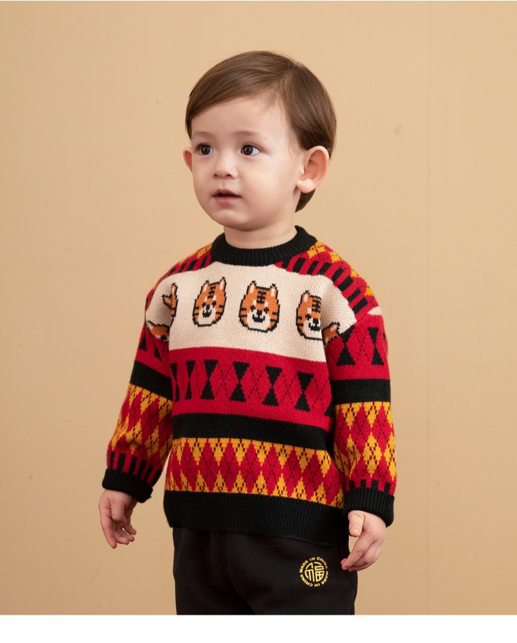 節慶針織毛衣-紅綠菱形格紋