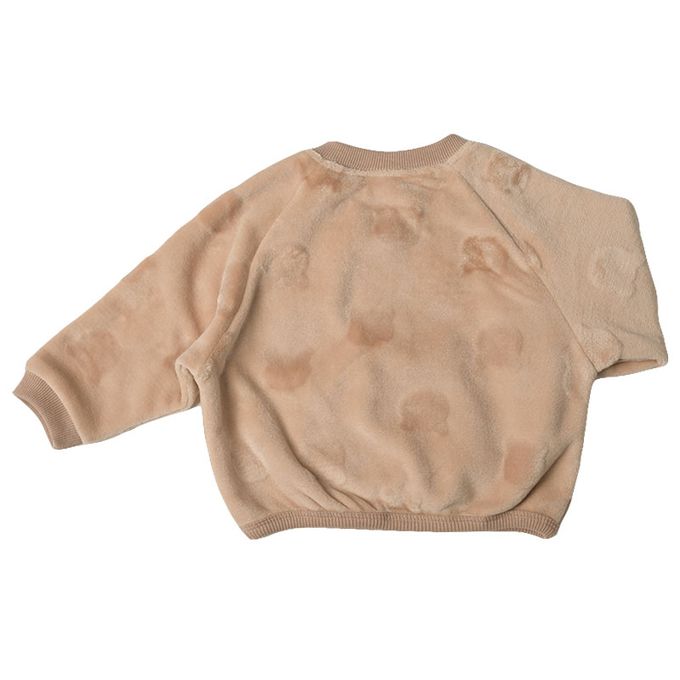 akachan honpo - 長袖休閒上衣-圖案 刷毛-淺卡其色