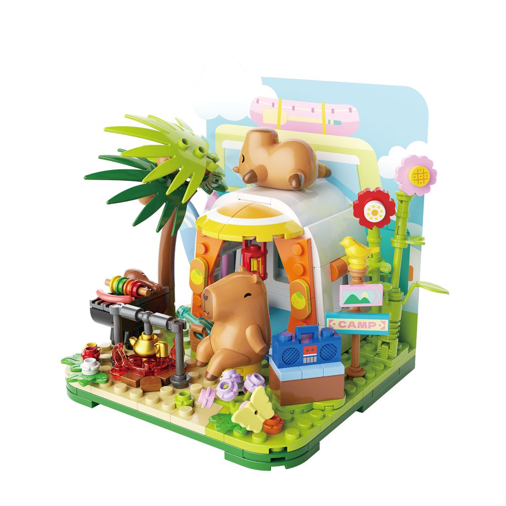 【Okids博士積木】卡皮巴拉積木系列-發呆旅行-露營篇(造景積木/公仔玩具/療癒小物)