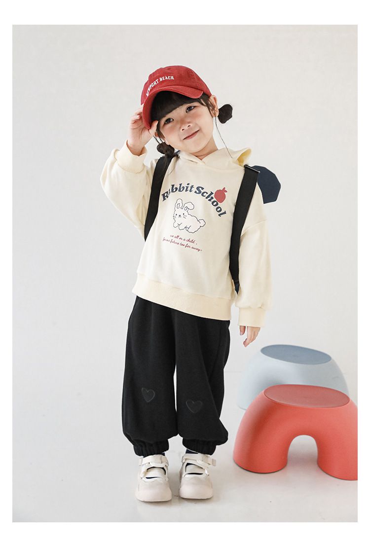 腰鬆緊百搭休閒束口長褲-愛心-粉色