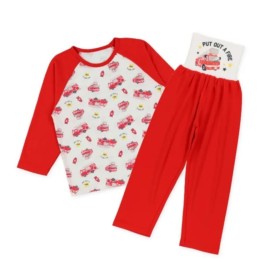 腹卷 四季款長袖睡衣/家居服套裝-消防車-紅