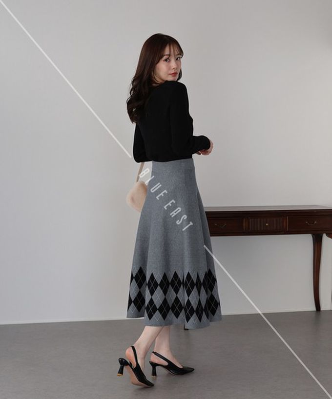 日本 BLUE EAST - 氣質女伶全腰鬆緊皺摺長裙-菱格-咖啡 (M)